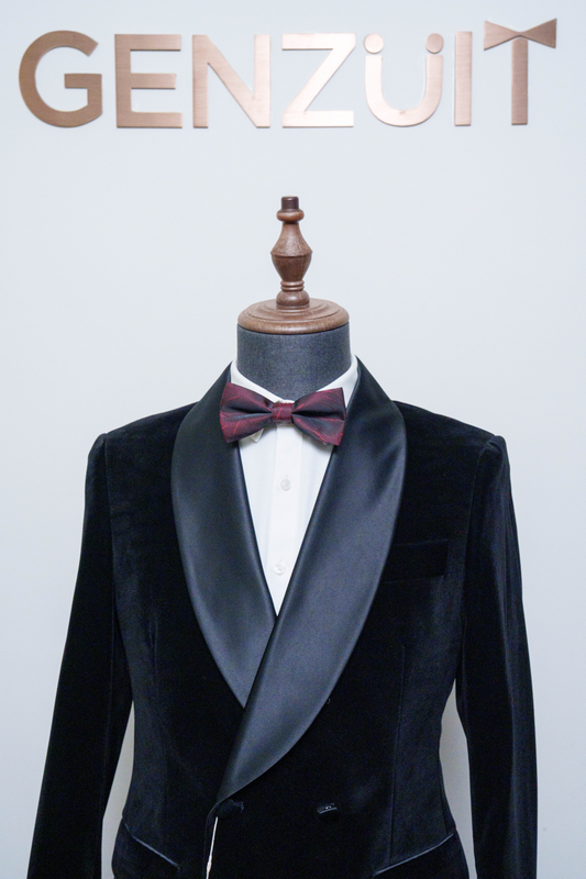 GENZUIT LUXURY 奢華黑絲絨 雙排扣緞面青果領結婚晚禮服