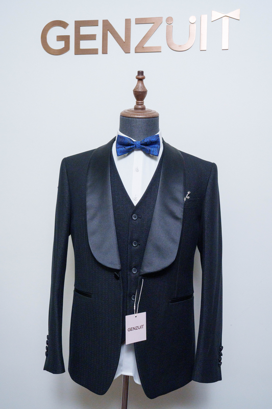 GENZUIT LUXURY 極致純黑 緞面青果領 三件套結婚晚禮服