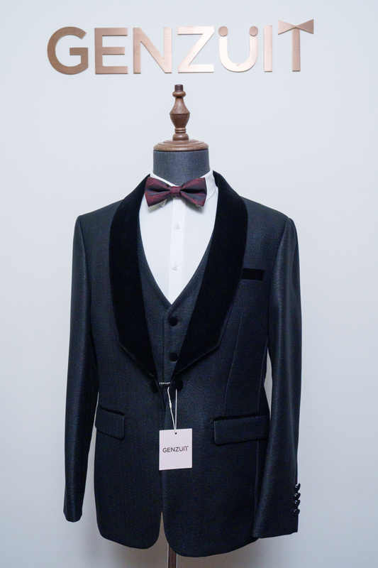 GENZUIT LUXURY 經典深灰 絲絨青果領三件套結婚晚禮服